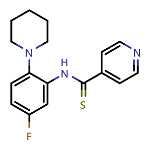 Chemical structure of N-[5-Fluoro-2-(1-piperidinyl)phenyl]-4-pyridinecarbothioamide , CAS 1113044-49-7, AChemBlock U127635