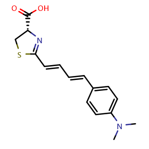 Chemical structure of (4S)-2-[(2E,4E)-4-(4-Dimethylaminophenyl)-1,3-butadien-1-yl]-4,5-dihydrothiazole-4-carboxylic acid , CAS 1176235-08-7, AChemBlock U127636