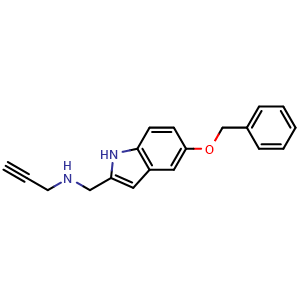 Chemical structure of 5-(Phenylmethoxy)-N-2-propyn-1-yl-1H-indole-2-methanamine , CAS 133845-63-3, AChemBlock U127642