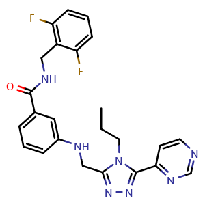 Chemical structure of N-(2,6-difluorobenzyl)-3-(((4-propyl-5-(pyrimidin-4-yl)-4H-1,2,4-triazol-3-yl)methyl)amino)benzamide , CAS 865609-72-9, AChemBlock U127739