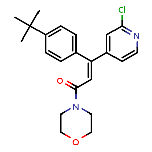 Chemical structure of 2-Propen-1-one, 3-(2-chloro-4-pyridinyl)-3-[4-(1,1-dimethylethyl)phenyl]-1-(4-morpholinyl) , CAS 868390-90-3, AChemBlock U127741