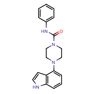 Chemical structure of 4-(1H-indol-4-yl)-N-phenylpiperazine-1-carboxamide , CAS 882256-55-5, AChemBlock U127743