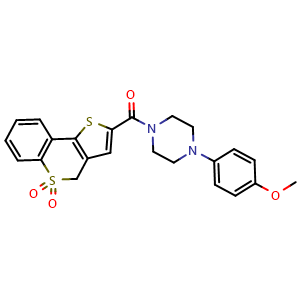 Chemical structure of (5,5-Dioxido-4H-thieno[3,2-c][1]benzothiopyran-2-yl)[4-(4-methoxyphenyl)-1-piperazinyl]methanone , CAS 890819-86-0, AChemBlock U127745