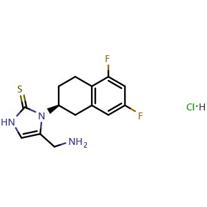 Chemical structure of (S)-5-(aminomethyl)-1-(5,7-difluoro-1,2,3,4-tetrahydronaphthalen-2-yl)-1,3-dihydro-2H-imidazole-2-thione hydrochloride , CAS 170151-24-3, AChemBlock U127759