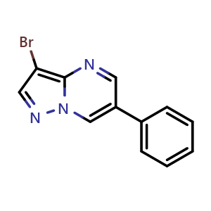 Chemical structure of 3-Bromo-6-phenylpyrazolo[1,5-a]pyrimidine , CAS 1039364-87-8, AChemBlock U127773