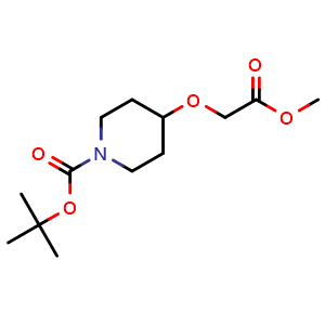 Chemical structure of tert-Butyl 4-(2-methoxy-2-oxoethoxy)piperidine-1-carboxylate , CAS 179689-21-5, AChemBlock U127810