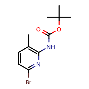 Chemical structure of tert-Butyl 6-bromo-3-methylpyridin-2-ylcarbamate , CAS 1824320-42-4, AChemBlock U127814