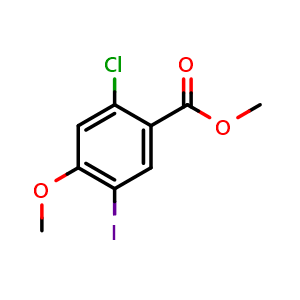 Chemical structure of 2-Chloro-5-iodo-4-methoxy-benzoicacidmethylester , CAS 195055-02-8, AChemBlock U127819