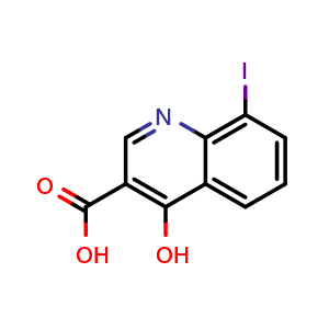 Chemical structure of 4-Hydroxy-8-iodoquinoline-3-carboxylicacid , CAS 49713-46-4, AChemBlock U127873