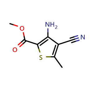 Chemical structure of Methyl 3-amino-4-cyano-5-methylthiophene-2-carboxylate , CAS 85092-72-4, AChemBlock U127911