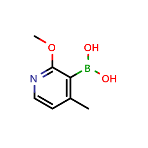 Chemical structure of 2-methoxy-4-methyl-3-pyridinylboronic acid , CAS 1029654-21-4, AChemBlock U127961