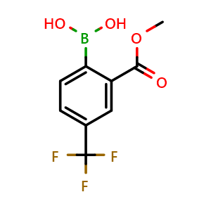 Chemical structure of 2-(Methoxycarbonyl)-4-(trifluoromethyl)phenylboronic acid , CAS 1072951-42-8, AChemBlock U127982