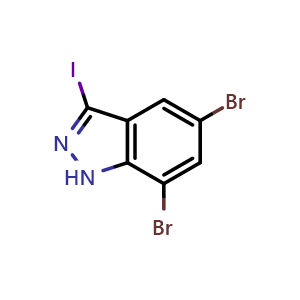 Chemical structure of 5,7-Dibromo-3-iodo-1H-indazole , CAS 1131632-64-8, AChemBlock U128002