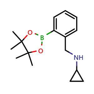 Chemical structure of N-(2-(4,4,5,5-Tetramethyl-1,3,2-dioxaborolan-2-yl)benzyl)cyclopropanamine , CAS 1150271-52-5, AChemBlock U128005