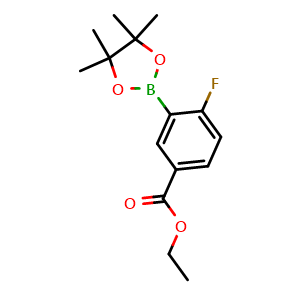 Chemical structure of Ethyl 4-fluoro-3-(4,4,5,5-tetramethyl-1,3,2-dioxaborolan-2-yl)benzoate , CAS 1198615-85-8, AChemBlock U128030