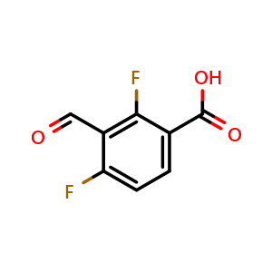 Chemical structure of 2,4-Difluoro-3-formylbenzoic acid , CAS 1203662-77-4, AChemBlock U128032