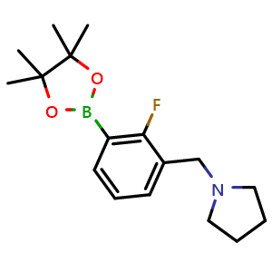Chemical structure of 2-Fluoro-3-pyrrolidinomethylphenylboronic acid, pinacol ester , CAS 1256360-38-9, AChemBlock U128080