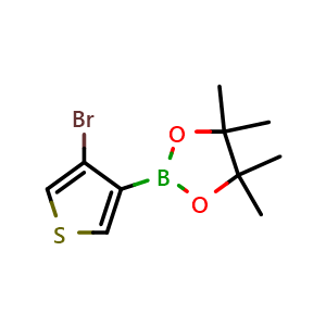 Chemical structure of 2-(4Bbromothiophen-3-yl)-4,4,5,5-tetramethyl-1,3,2-dioxaborolane , CAS 1310404-31-9, AChemBlock U128110