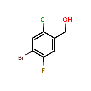 Chemical structure of 4-Bromo-2-chloro-5-fluorobenzyl alcohol , CAS 1338254-21-9, AChemBlock U128121