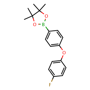 Chemical structure of 2-(4-(4-Fluorophenoxy)phenyl)-4,4,5,5-tetramethyl-1,3,2-dioxaborolane , CAS 1355052-34-4, AChemBlock U128125