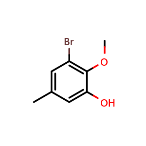 Chemical structure of 3-Bromo-2-methoxy-5-methylphenol , CAS 137639-64-6, AChemBlock U128138