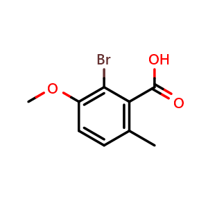 Chemical structure of 2-Bromo-3-methoxy-6-methylbenzoic acid , CAS 1782310-16-0, AChemBlock U128239