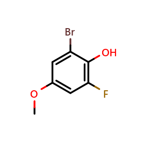 Chemical structure of 3-Bromo-5-fluoro-4-hydroxyanisole , CAS 1782834-62-1, AChemBlock U128240