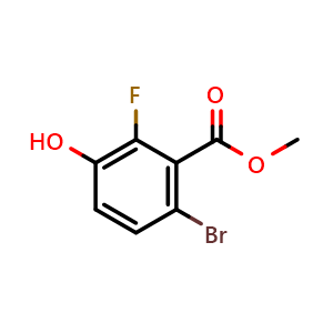 Chemical structure of Methyl 6-bromo-2-fluoro-3-hydroxybenzoate , CAS 1807032-97-8, AChemBlock U128263