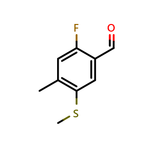 Chemical structure of 2-Fluoro-4-methyl-5-(methylthio)benzaldehyde , CAS 1896916-18-9, AChemBlock U128306