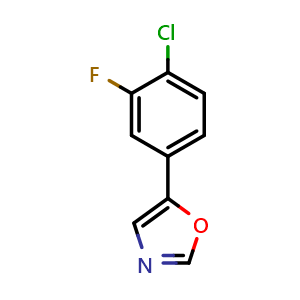 Chemical structure of 5-(4-Chloro-3-ffluorophenyl)-1,3-oxazole , CAS 2002638-39-1, AChemBlock U128328