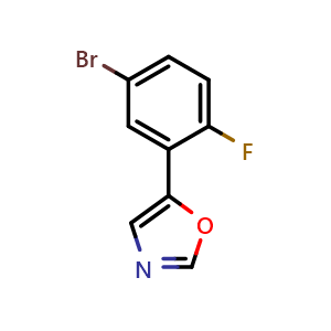 Chemical structure of 5-(5-Bromo-2-fluorophenyl)-1,3-oxazole , CAS 2004344-71-0, AChemBlock U128332