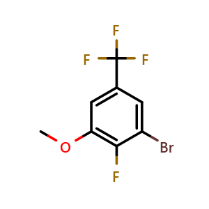 Chemical structure of 1-Bromo-2-fluoro-3-methoxy-5-(trifluoromethyl)benzene , CAS 2091605-16-0, AChemBlock U128366