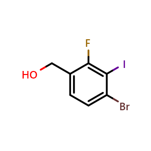 Chemical structure of (4-Bromo-2-fluoro-3-iodophenyl)methanol , CAS 2092123-94-7, AChemBlock U128368