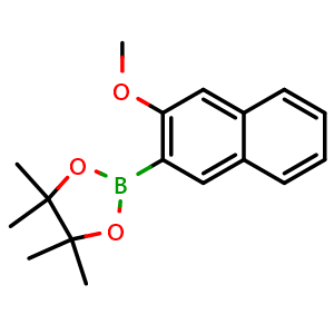 Chemical structure of 2-(3-Methoxynaphthalen-2-yl)-4,4,5,5-tetramethyl-1,3,2-dioxaborolane , CAS 2225873-39-0, AChemBlock U128398
