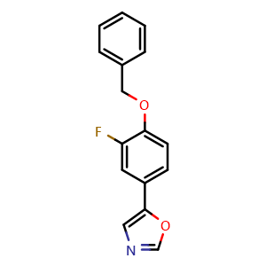 Chemical structure of 5-(4-(benzyloxy)-3-fluorophenyl)oxazole , CAS 2328072-69-9, AChemBlock U128406