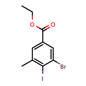 Chemical structure of Ethyl 3-bromo-4-iodo-5-methylbenzoate , CAS 2364584-68-7, AChemBlock U128421