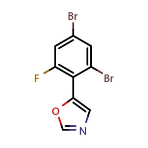 Chemical structure of 5-(2,4-Dibromo-6-fluorophenyl)oxazole , CAS 2364585-16-8, AChemBlock U128469