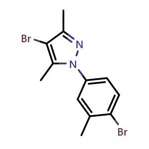 Chemical structure of 4-Bromo-1-(4-bromo-3-methylphenyl)-3,5-dimethyl-1H-pyrazole , CAS 2379321-20-5, AChemBlock U128498
