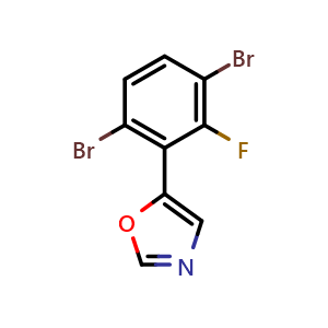 Chemical structure of 5-(3,6-dibromo-2-fluorophenyl)oxazole , CAS 2379321-47-6, AChemBlock U128522