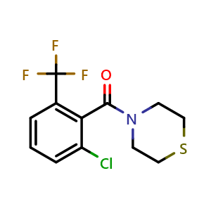 Chemical structure of (2-Chloro-6-(trifluoromethyl)phenyl)(thiomorpholino)methanone , CAS 2379321-75-0, AChemBlock U128550