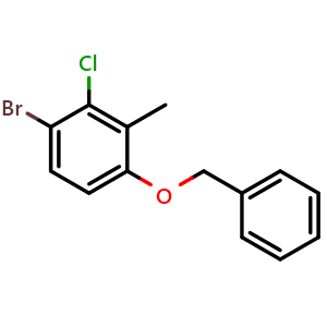 Chemical structure of 1-(benzyloxy)-4-bromo-3-chloro-2-methylbenzene , CAS 2379321-81-8, AChemBlock U128556