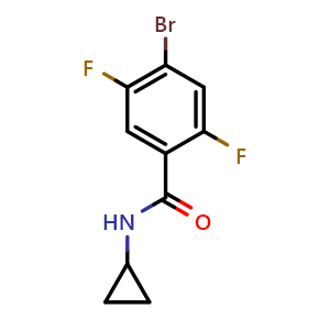 Chemical structure of 4-Bromo-N-cyclopropyl-2,5-difluorobenzamide , CAS 2379322-00-4, AChemBlock U128575
