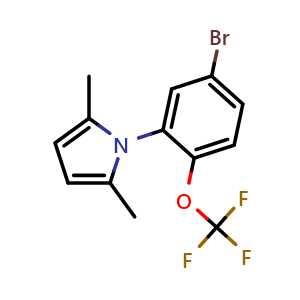 Chemical structure of 1-(5-Bromo-2-(trifluoromethoxy)phenyl)-2,5-dimethyl-1H-pyrrole , CAS 2379322-25-3, AChemBlock U128598