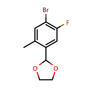 Chemical structure of 2-(4-Bromo-5-fluoro-2-methylphenyl)-1,3-dioxolane , CAS 2379322-29-7, AChemBlock U128602