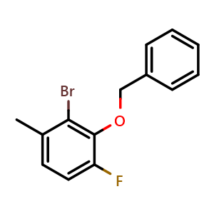 Chemical structure of 2-(Benzyloxy)-3-bromo-1-fluoro-4-methylbenzene , CAS 2379322-44-6, AChemBlock U128615