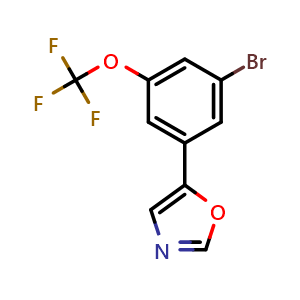 Chemical structure of 5-(3-bromo-5-(trifluoromethoxy)phenyl)oxazole , CAS 2379322-47-9, AChemBlock U128618