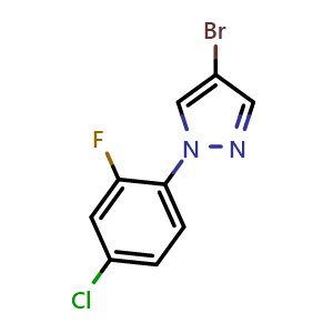 Chemical structure of 4-Bromo-1-(4-chloro-2-fluorophenyl)-1H-pyrazole , CAS 2379322-66-2, AChemBlock U128632