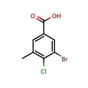 Chemical structure of 3-Bromo-4-chloro-5-methylbenzoic acid , CAS 688021-30-9, AChemBlock U128777