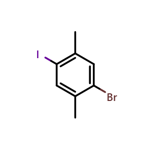 Chemical structure of 1-Bromo-2,5-dimethyl-4-iodobenzene , CAS 699119-05-6, AChemBlock U128782