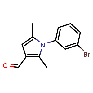 Chemical structure of 1-(3-Bromophenyl)-2,5-dimethyl-1H-pyrrole-3-carbaldehyde , CAS 812642-64-1, AChemBlock U128820
